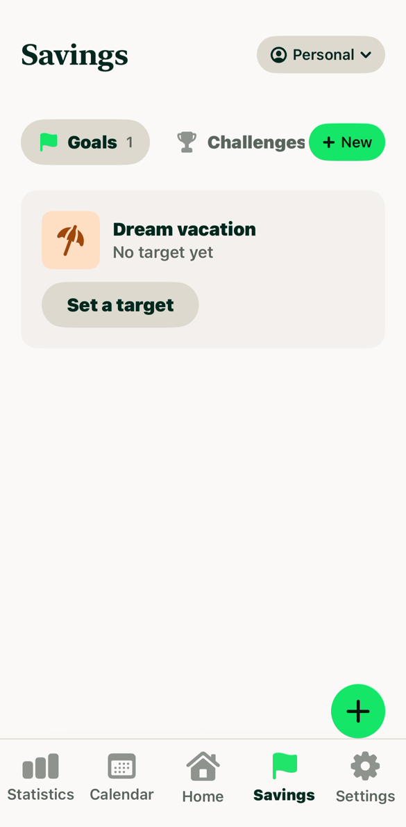 Spendy savings goals and challenges screen